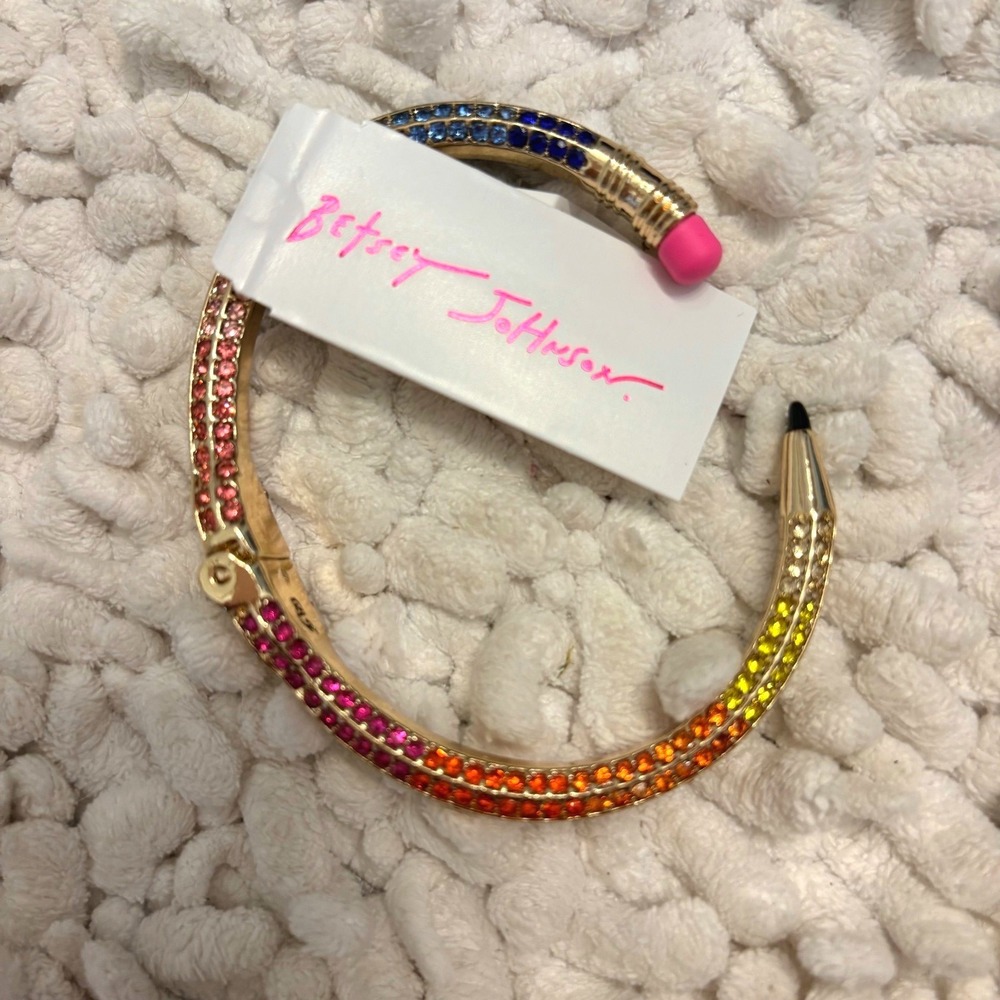 Betsey Johnson Rainbow Rhinestone Pencil Bangle Bracelet Back Teacher Gift New